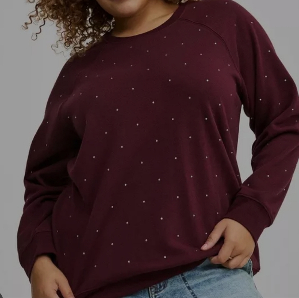 Torrid Rhinestone Burgundy Crew Neck Pullover Sweater Size 0X